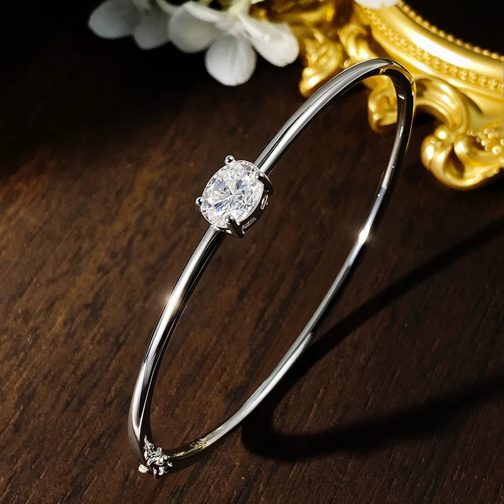 Moissanite Bangles Elegant Women 2ct Oval Cut Diamond Solid s925 Silver GRA Certified Dainty Bracelet Fine Jewelry Gift
