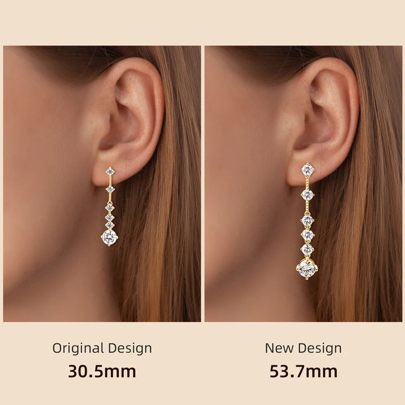 925 Sterling Silver Long Tassel Earrings Sparkling Moissanite Drop Earring