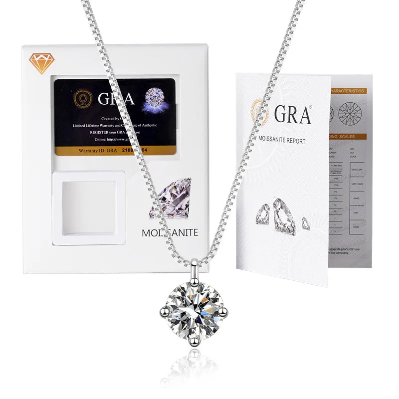 Premium GRA Moissanite Pendant Necklace for Women Classic Four-Prong Setting Carat Fashion Korean Collarbone Chain Short Section