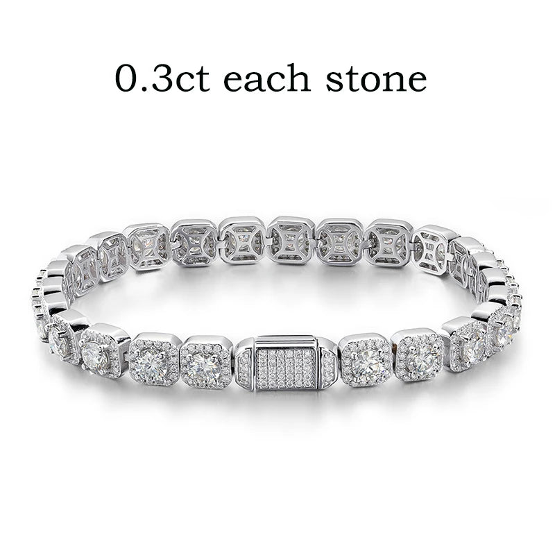 Full Diamond 100% Real Moissanite Bracelets 4/5/6.5mm for Men Women Classic Luxury Bangles Pure 925 Sterling Silver Chain