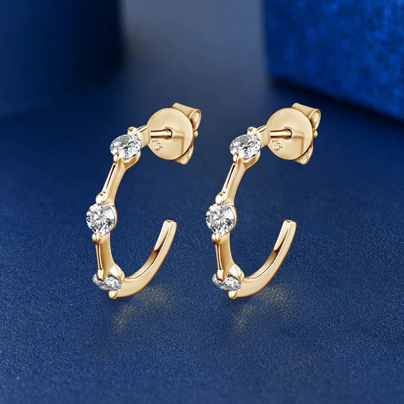 Certified 3mm Moissanite Earrings for Women 925 Sterling Silver Unique C-shaped Stud Earring