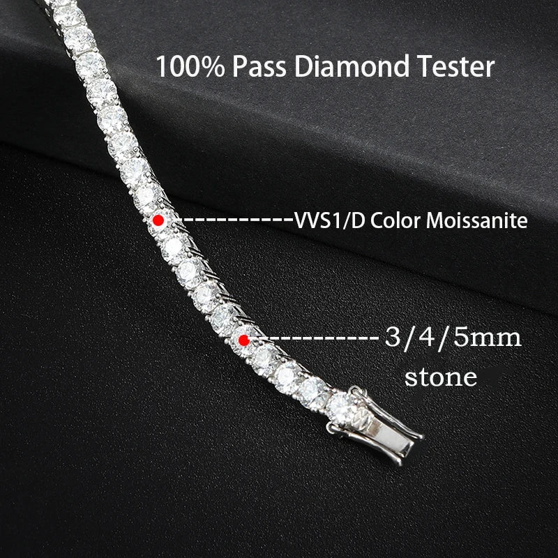 Moissanite Tennis Bracelets 3/4/5mm for Women 925 Sterling Silver Gemstone Bangle Wedding Sparkles Lab Diamond Bracelet