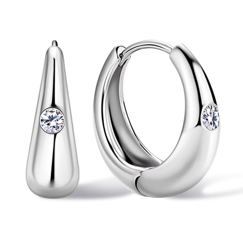 Certified 925 Silver Vintage Chunky Hoop Earring For Women 2.5mm Moissanite Earrings Trendy Prevent Allergy Jewelry Gifts