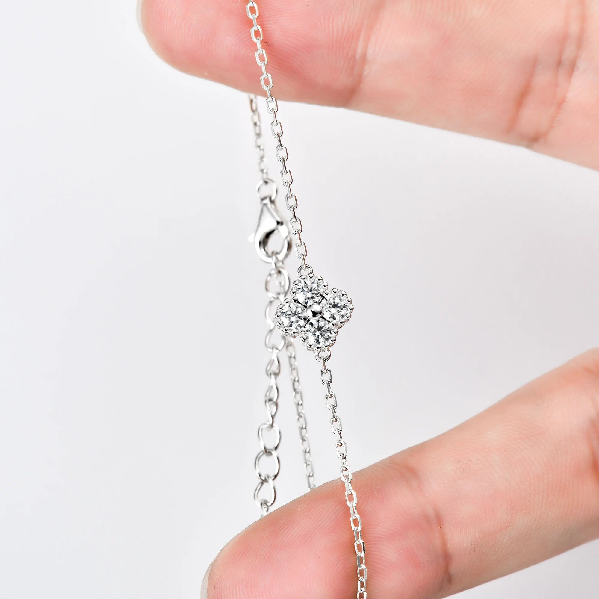New 3mm Moissanite Bracelet Real 925 Sterling Silver Flower Clover Chain Bracelets for Women 2025 Trend Fine Jewelry
