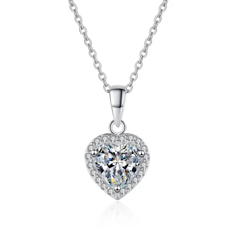 Girl Valentine's Day 18K White Gold Necklaces Wedding Heart Pendant 1CT Moissanite Diamond PT950 Platinum Women Birthday Gift