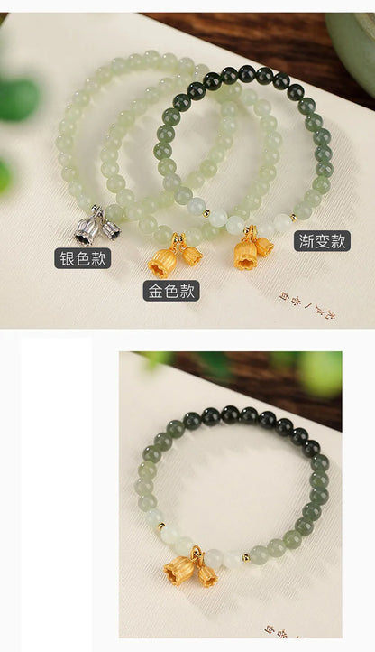 Retro National Style Hand String Beads Bracelets Hotan Jade Green