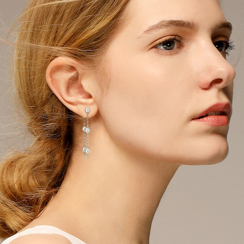 Exquisite Long Chain Tassel Earrings 925 Sterling Silver