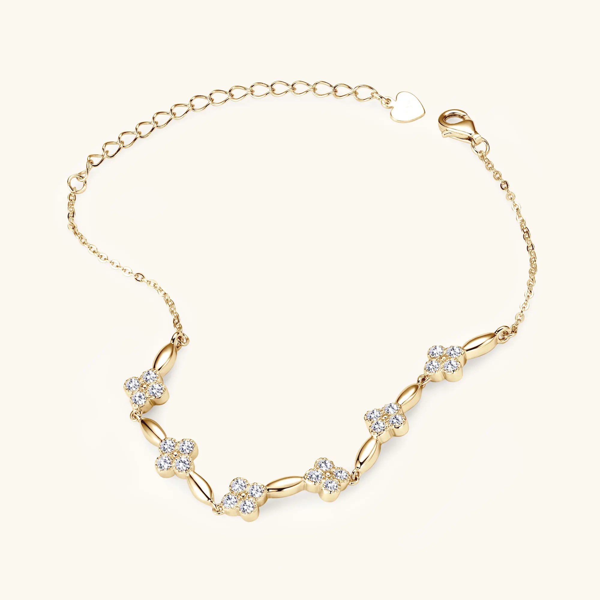 925 Sterling Silver Flower Clover Moissanite Bracelet for Women 18k Gold Plated Fine Jewelry Gift GRA Certified