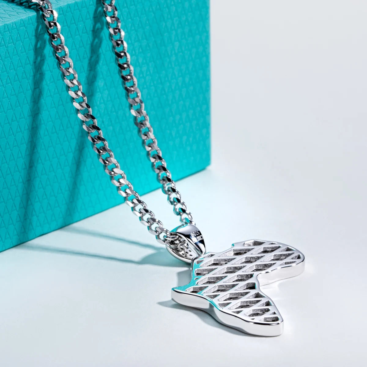 Moissanite Africa Map Pendant - 925 Sterling Silver Hip Hop Necklace