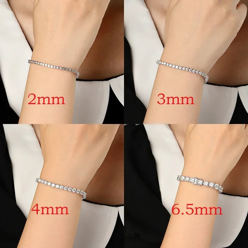 Real Moissanite Tennis Bracelet 2-6.5mm for Women Christmas Gift Platinum Plated 100% 925 Sterling Silver Wedding Jewelry