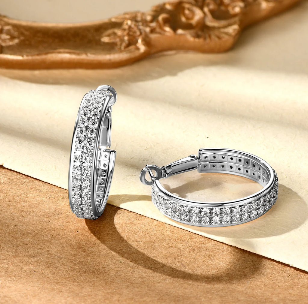 Hoop Earrings for Women Sparkling Brilliant Cut S925 Sterling Silver Plated 18k Wedding Jewelry 1.9mm All Moissanite