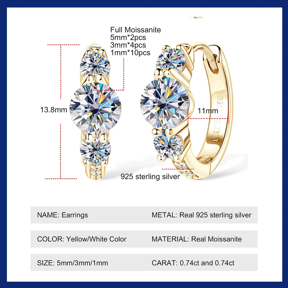 14K Gold Plated Moissanite Hoop Earrings 925 Sterling Silver Cartilage Piercing Earrings Ear Cuff for Women Gift Jewelry