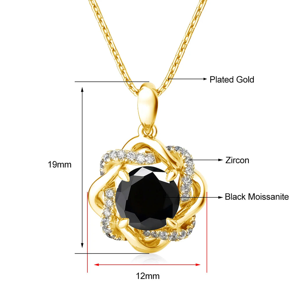 3ct 9mm Black Moissanite Necklace For Women Solid Silver 925