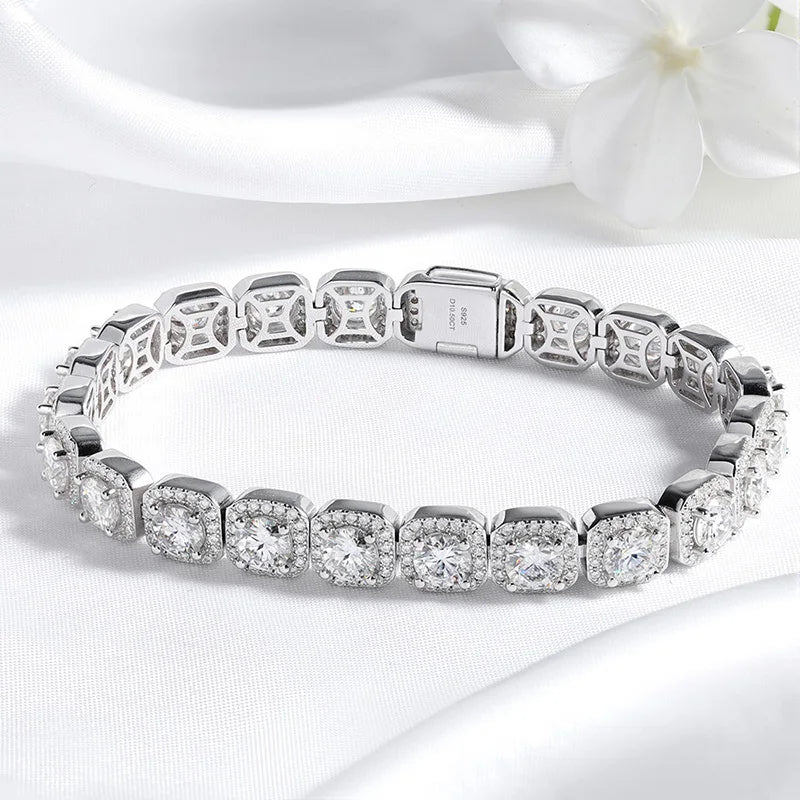 Full Diamond 100% Real Moissanite Bracelets 4/5/6.5mm for Men Women Classic Luxury Bangles Pure 925 Sterling Silver Chain