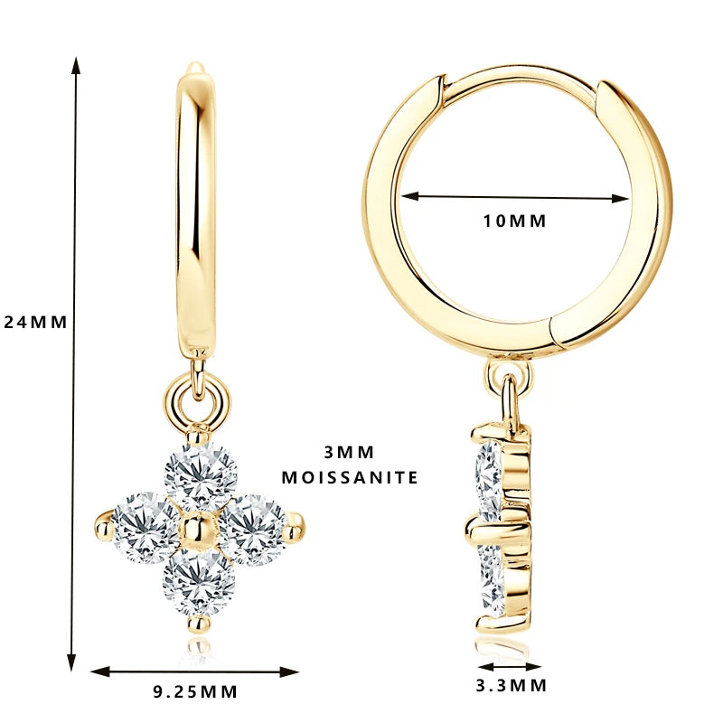 925 Silver Earrings Moissanite Four Leaf Clover Drop Earring