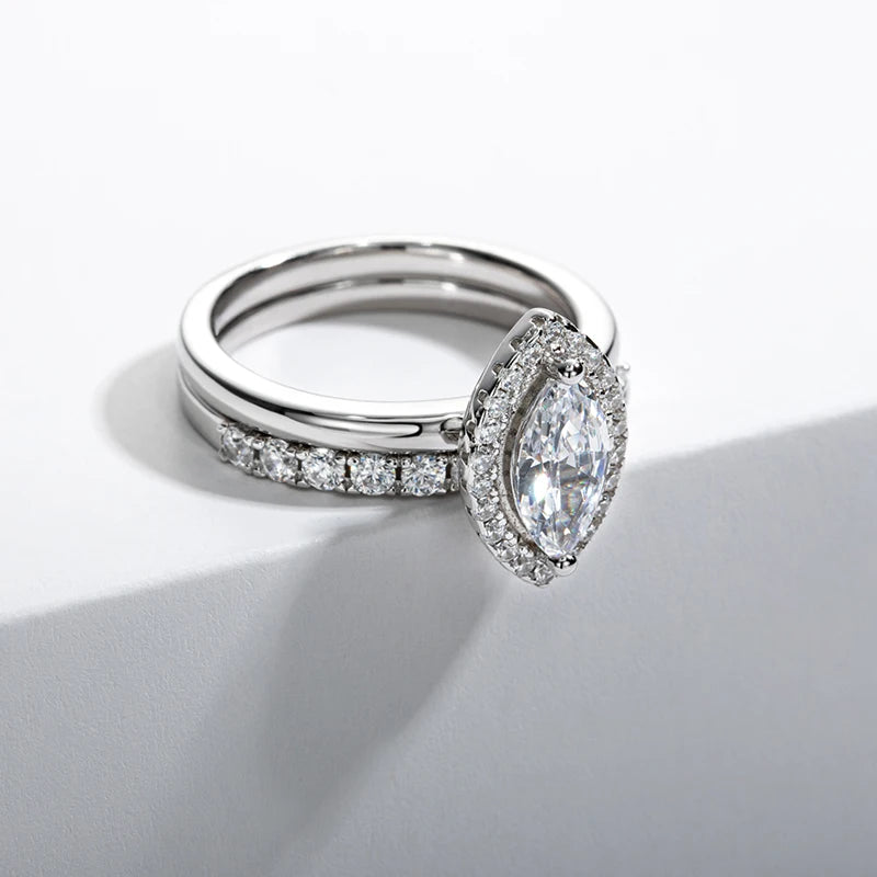 925 Sterling Silver Marquise Cut 1 Carat Moissanite Ring Sets Engagement