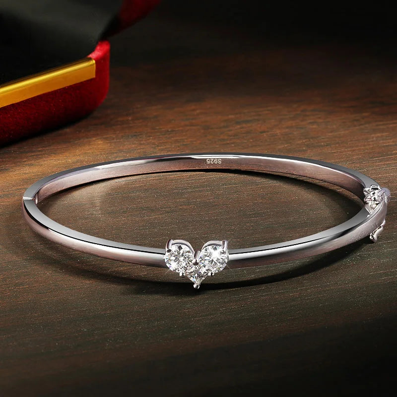 Moissanite Bangles Elegant Women Diamond Solid s925 Silver 17-18cm Wrist