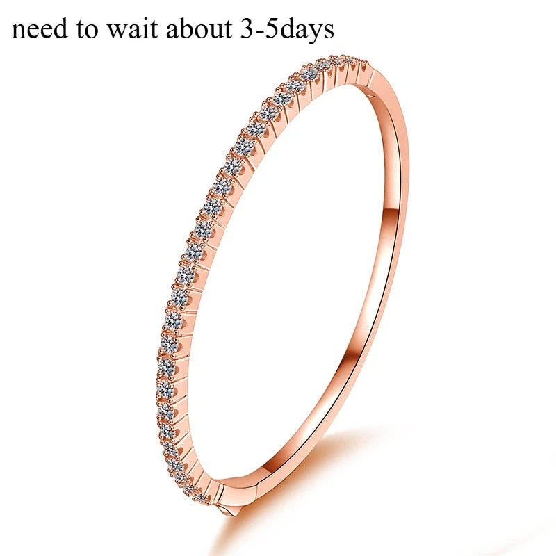 All Moissanite Bangles for Women Luxury Sparkling Bracelets Wedding Birthday Gift 925 Sterling Silver Plated 18K 2.5mm