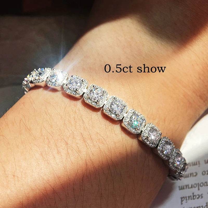 Full Diamond 100% Real Moissanite Bracelets 4/5/6.5mm for Men Women Classic Luxury Bangles Pure 925 Sterling Silver Chain