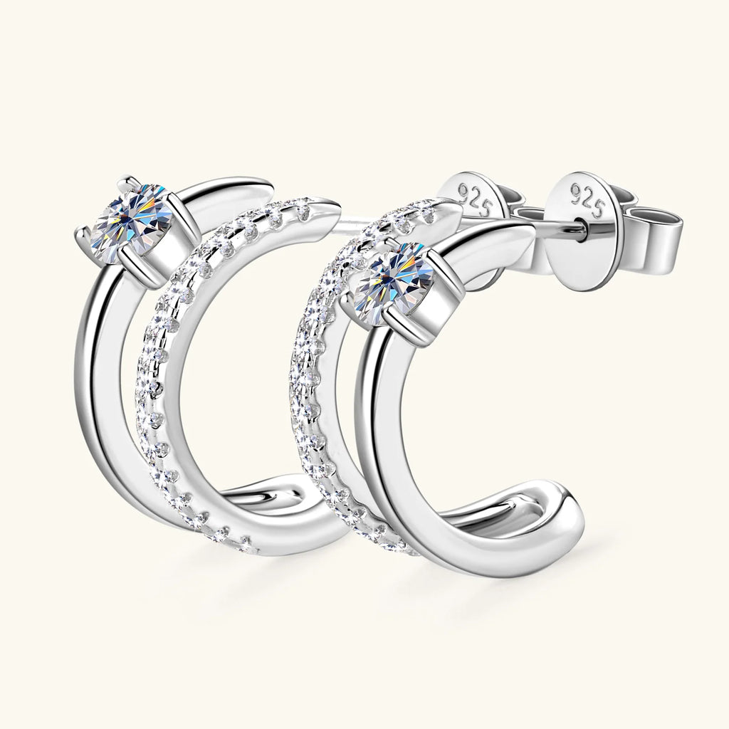 Original 925 Silver Earrings 4mm Moissanite Diamond Earring Half Small Piercing Hoops Ear Stud for Women Plated 18K Gold Jewelry