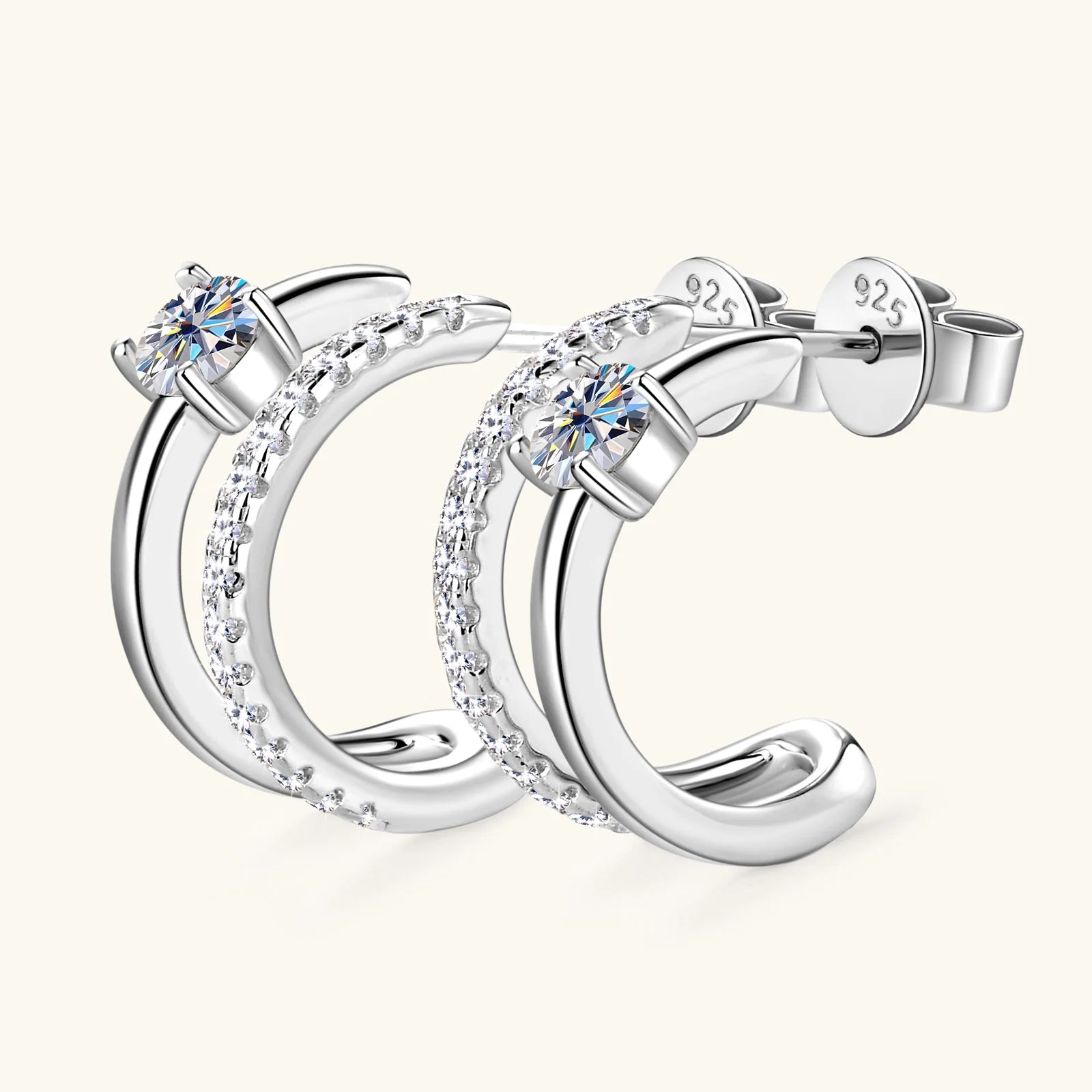 Original 925 Silver Earrings 4mm Moissanite Diamond Earring Half Small Piercing Hoops Ear Stud for Women Plated 18K Gold Jewelry