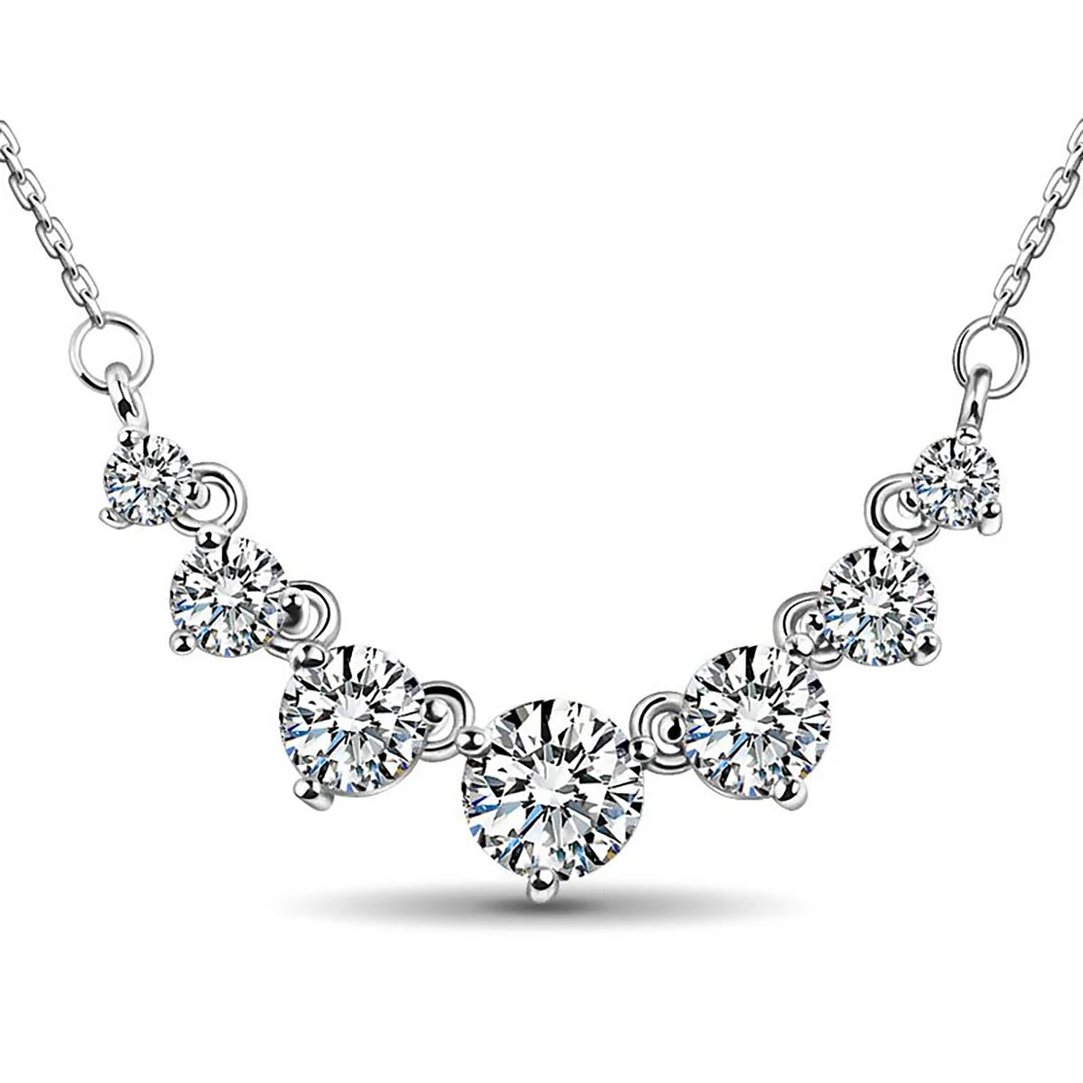 Moissanite Necklace For Women Solid 925 Sterling Silver 2.8ct 7 Stone
