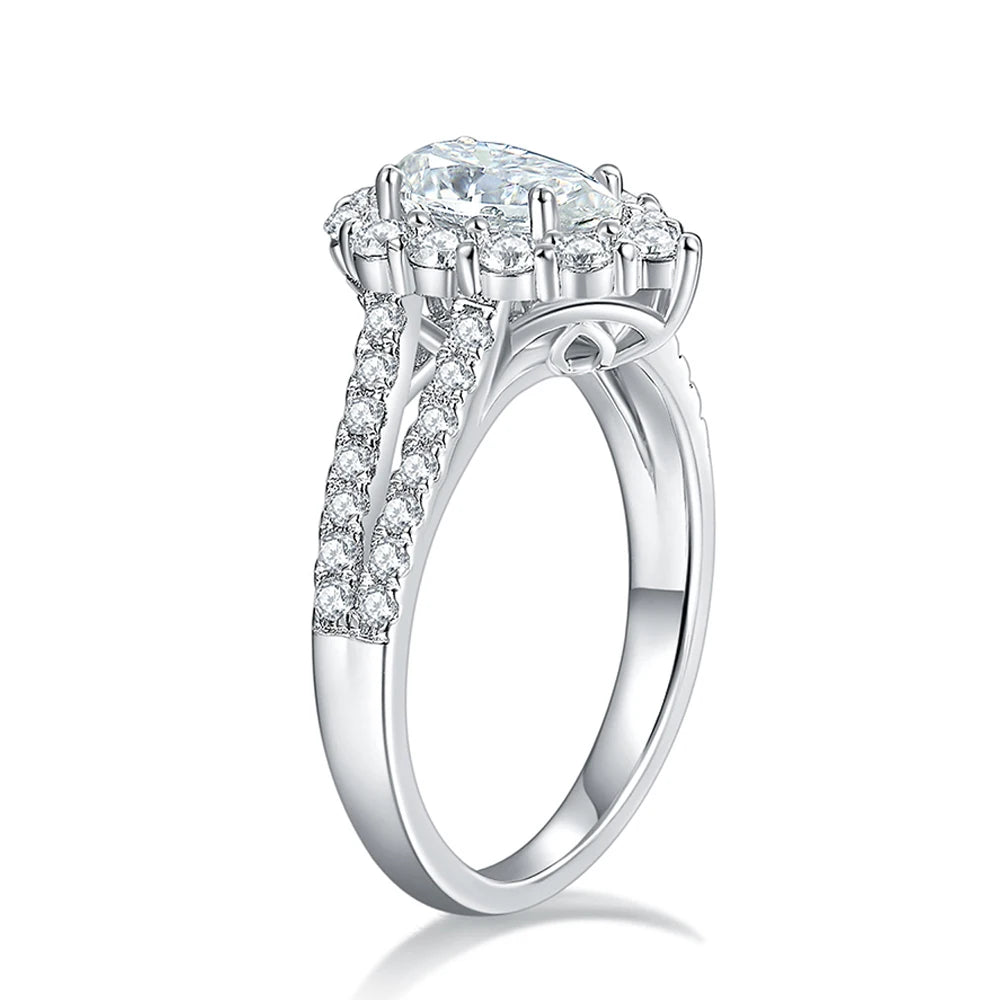 Moissanite Rings For Women Party Gift 100% S925 Sterling Silver Plated 18K 1ct Pear Cut Green