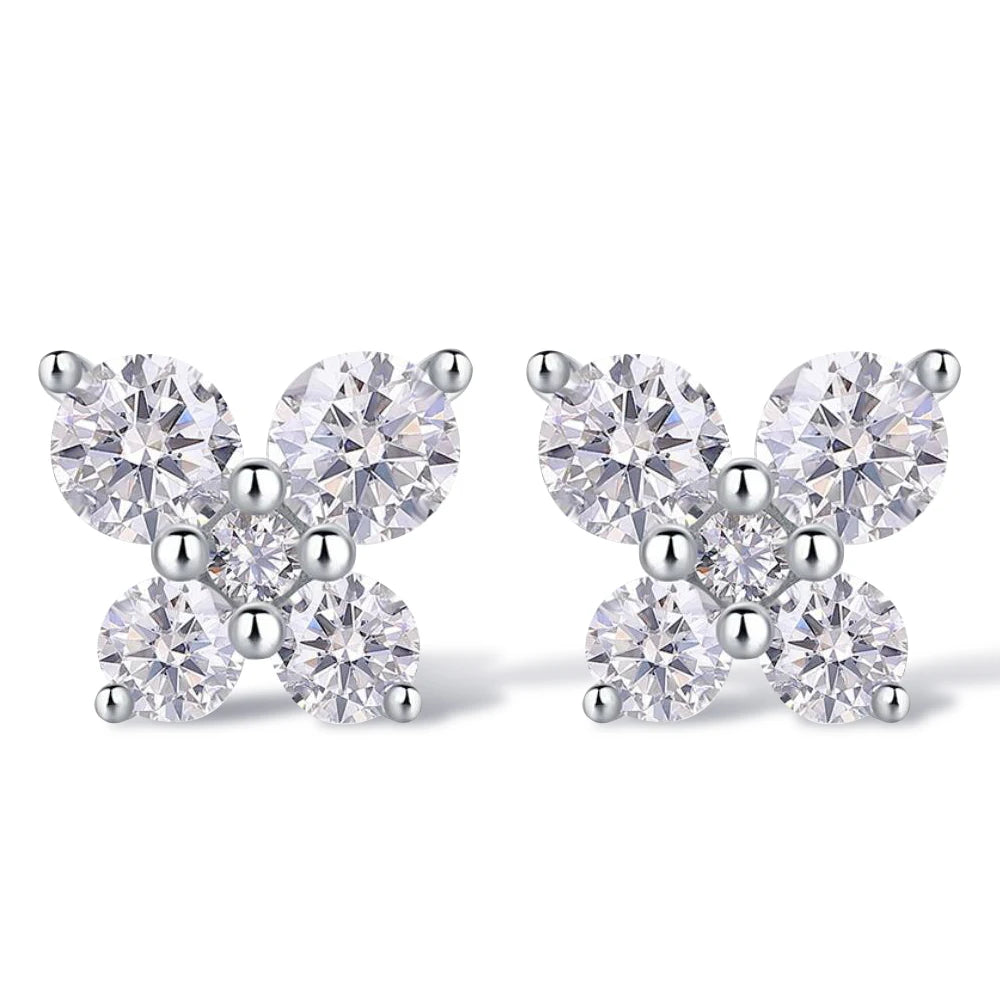 Clover Moissanite Stud Earrings for Women 925 Sterling Silver Female Luxury Flower Earrings Plated 18k White Gold Fine Jewelry