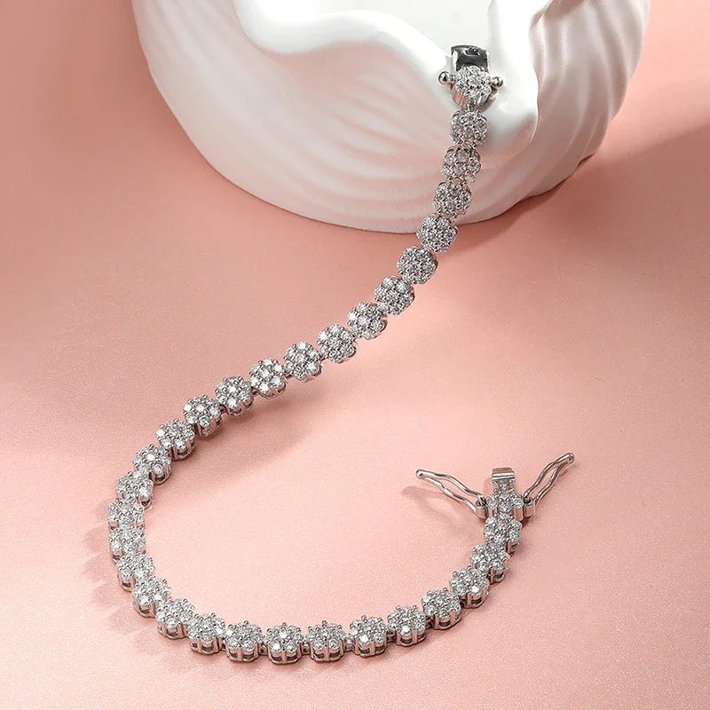 Brilliant Cut Flower Moissanite Tennis Bracelet for Women 1.5mm Gem Full Diamond 925 Sterling Silver Plated 18K Jewelry