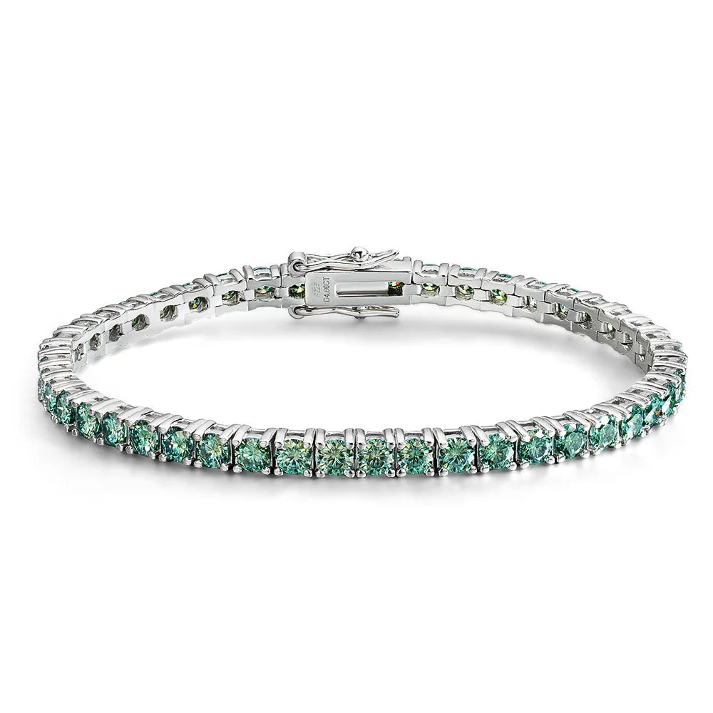 Full Green Moissanite Tennis Bracelet 3/4/5/6.5mm GRA Certified for Women 18K Plated Lab Diamond 925 Silver Bracelet Men