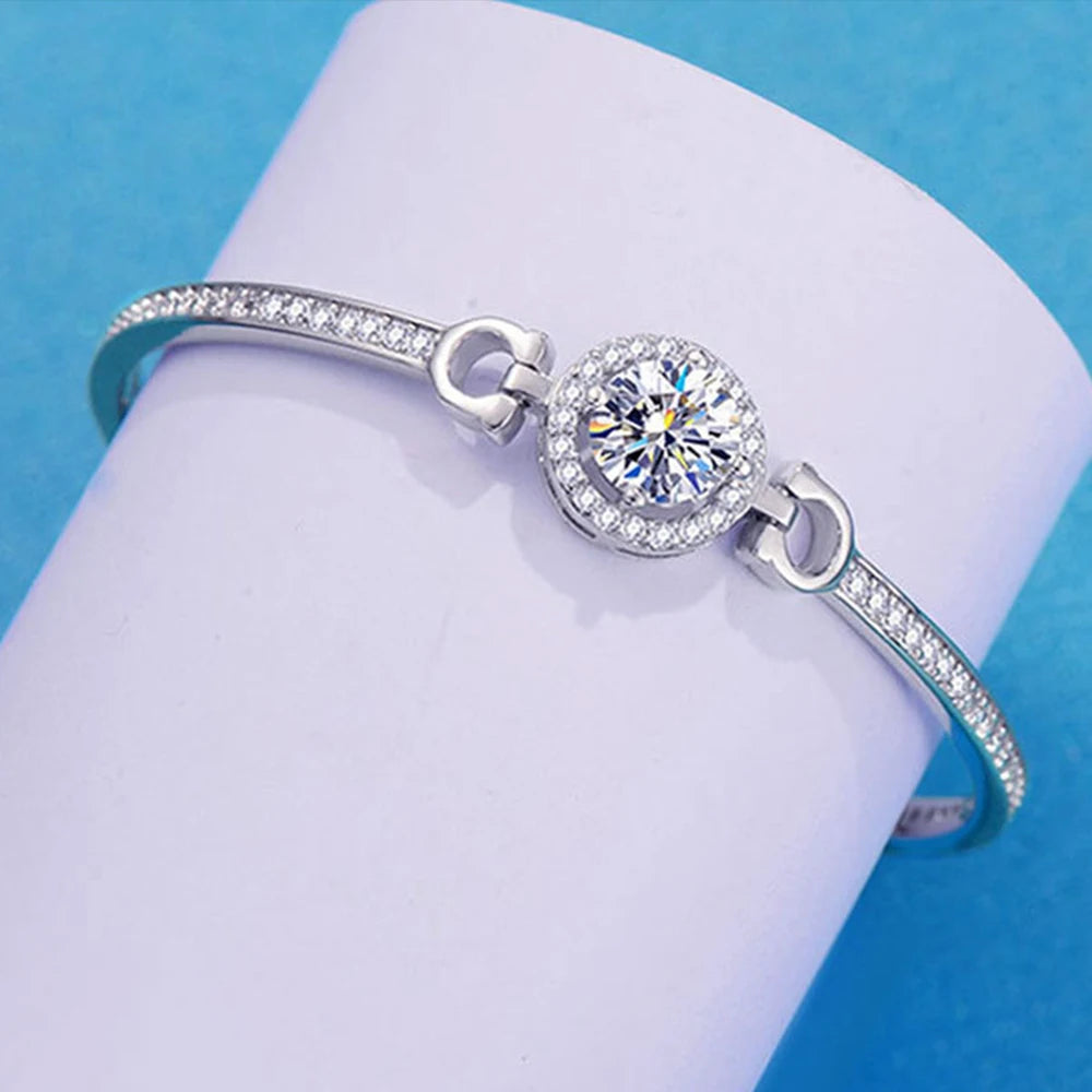 925 Sterling Silver White Moissanite Bracelet For Women 18K Gold Plated 1.0 Cttw Diamond Bangle with GRA Certificate Jewelry