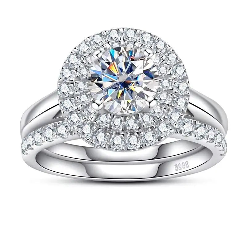 Moissanite Ring Sets Engagement For Women Female Classic Vintage 925 Silver Jewelry 1.2 CT