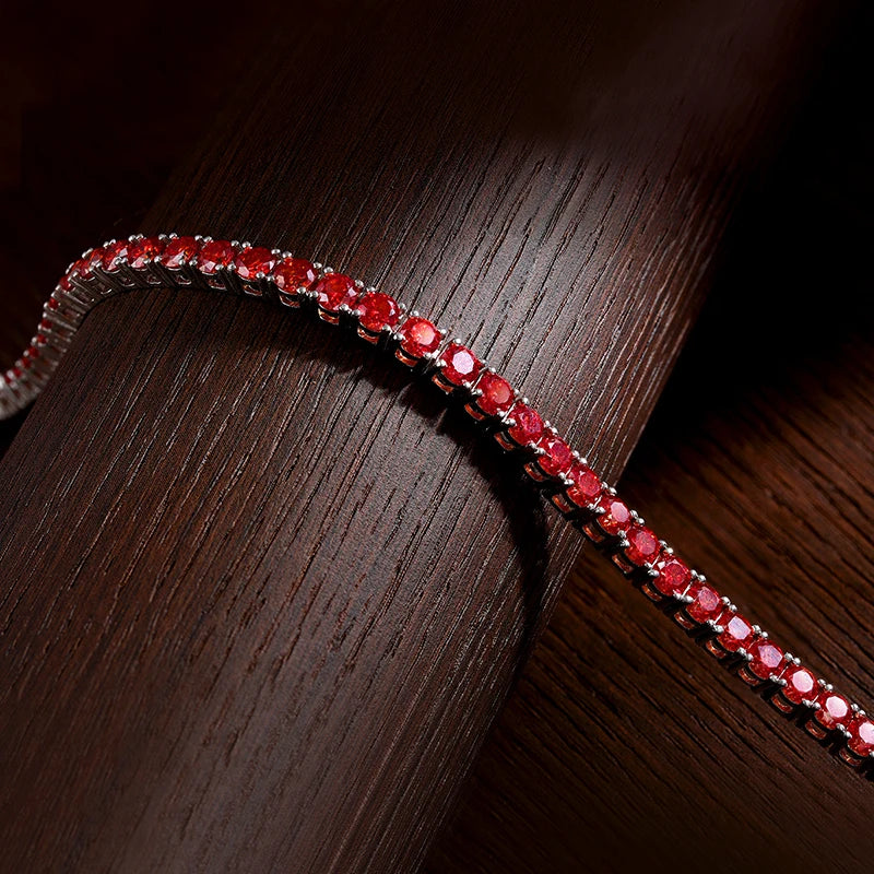 All Red Moissanite Tennis Bracelets for Women Man s925 Sliver Plated 18k White Gold