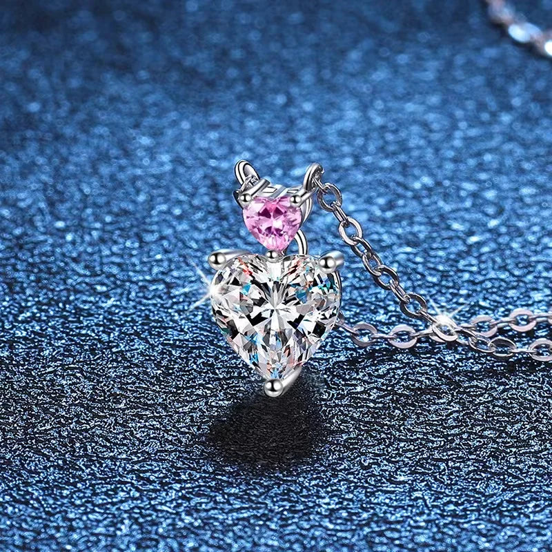 1ct Moissanite Double Heart Pendant Necklace