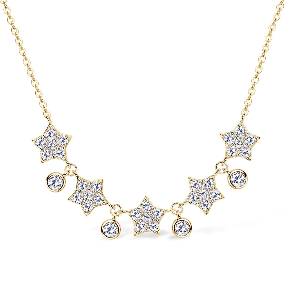 Real Full Moissanite Necklaces for Women 100% 925 Silver Star Pendant Choker Necklace Christmas Party Jewelry Gift