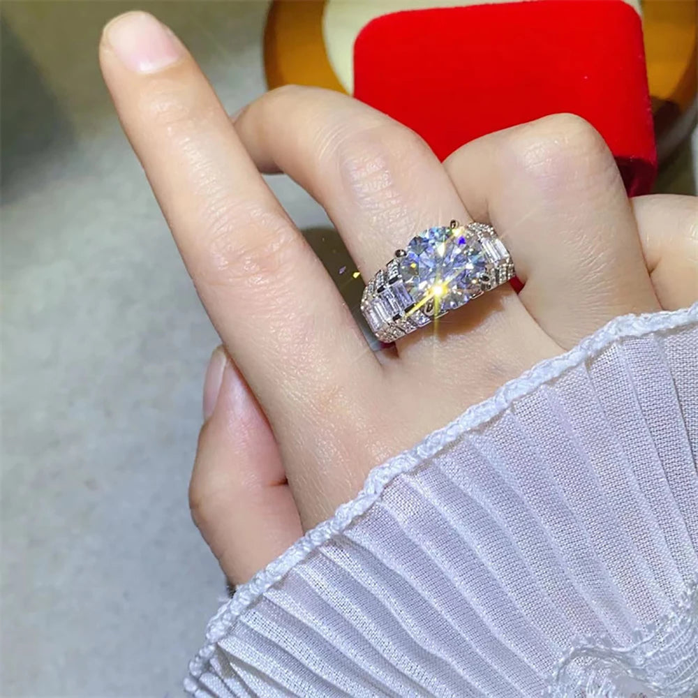 5ct D Color Big Moissanite Rings For Women S925 Sterling Silver Bands Plated 18k