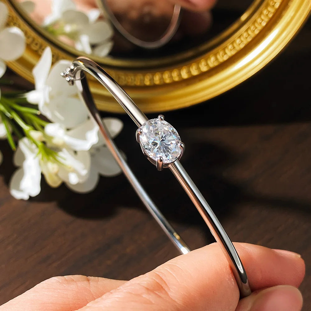 Moissanite Bangles Elegant Women 2ct Oval Cut Diamond Solid s925 Silver GRA Certified Dainty Bracelet Fine Jewelry Gift