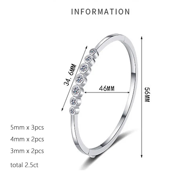 Moissanite Bangles for Women Solid 925 Silver 16-17cm Wrist 2.5ct