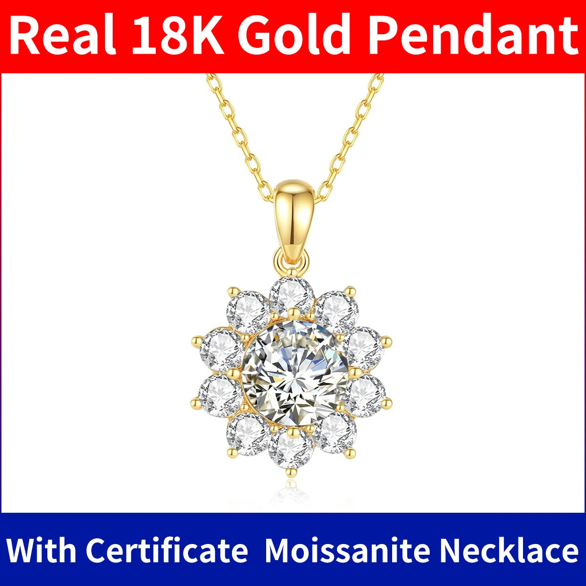 1ct Moissanite Necklace 18k Gold 100% With Certificate