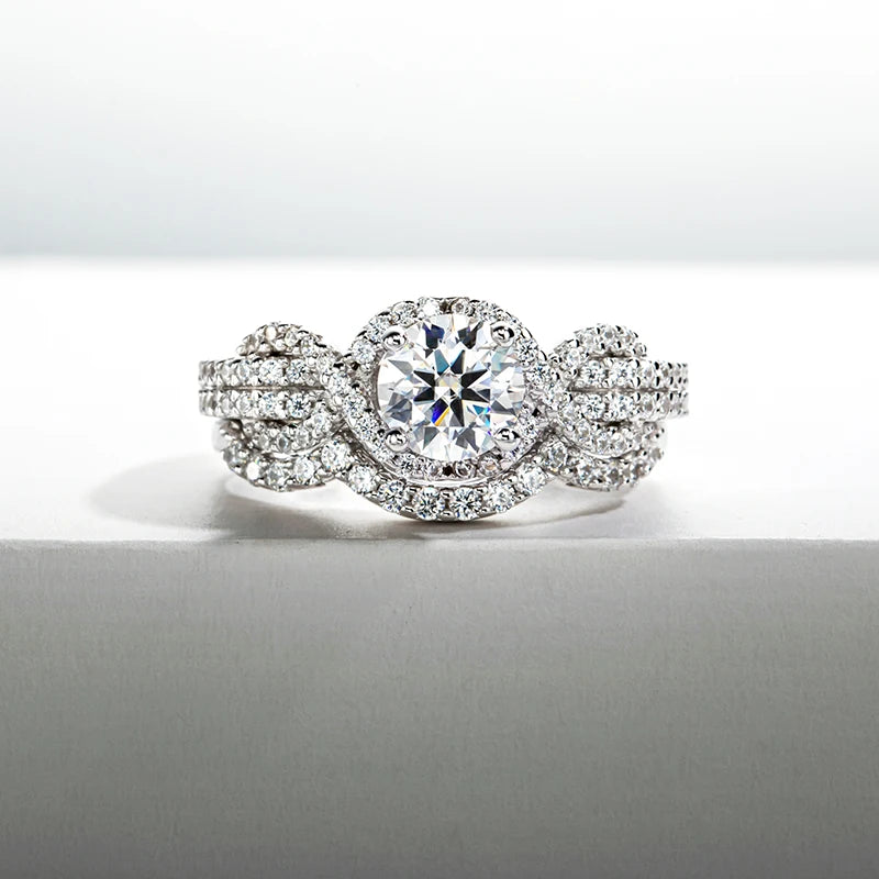 925 Sterling Silver 1.2 Carat Round D Color Moissanite Engagement Ring For Women