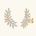 Leaf Moissanite Stud Earrings 14K Yellow Gold Plated S925 Sterling Silver Ear Climber Earrings Hypoallergenic Jewelry for Women