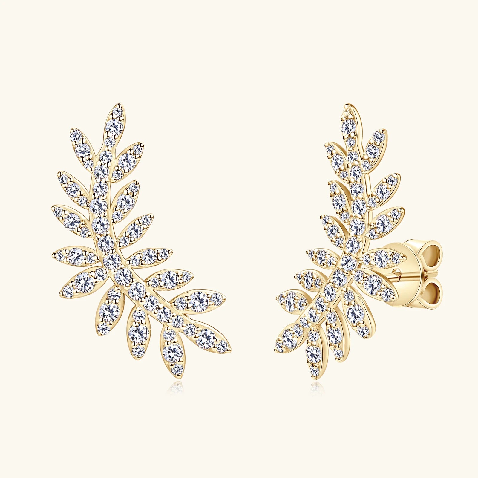 Leaf Moissanite Stud Earrings 14K Yellow Gold Plated S925 Sterling Silver Ear Climber Earrings Hypoallergenic Jewelry for Women