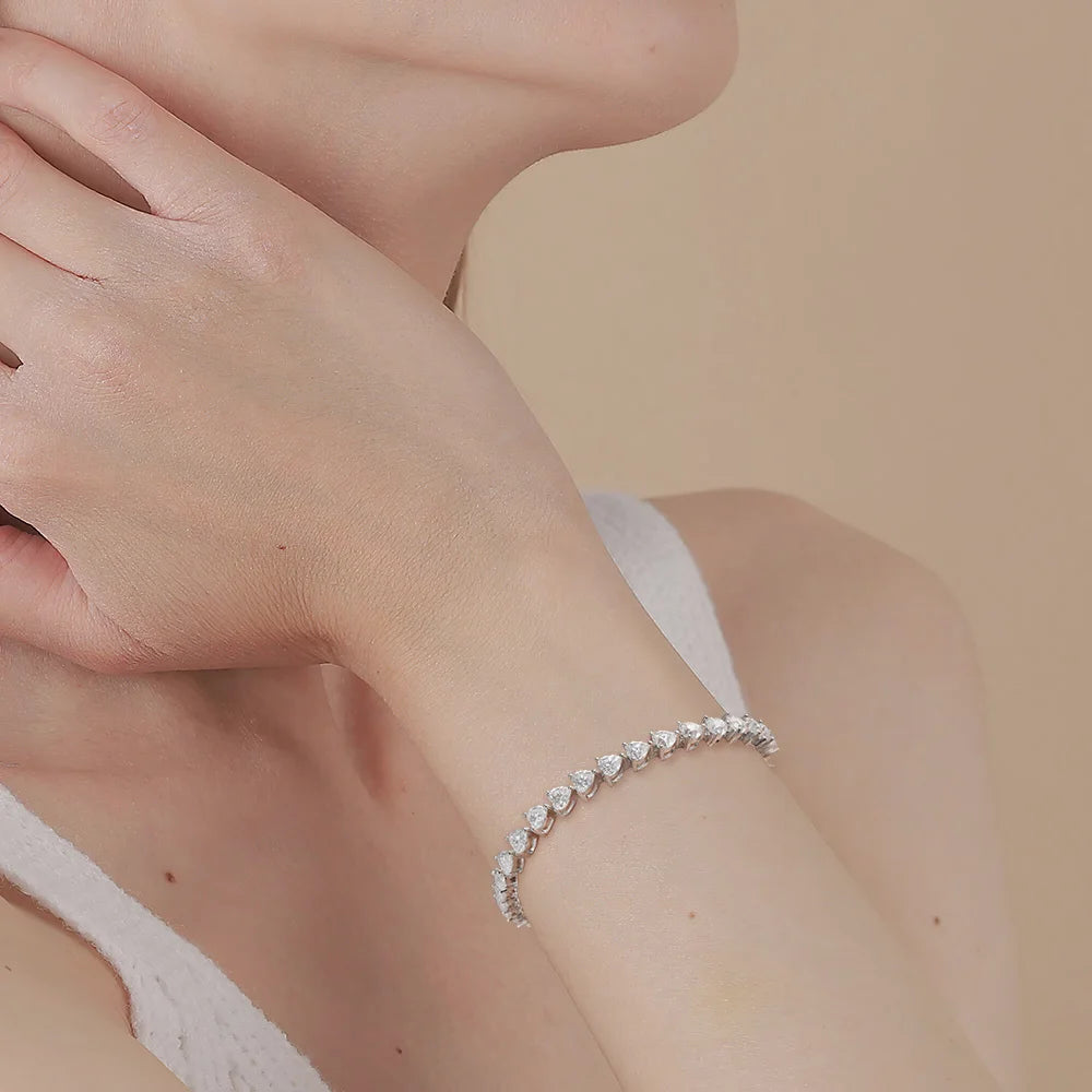 Heart Moissanite Tennis Bracelet Original 925 Sterling Silver Plated 18k White Gold D VVS1