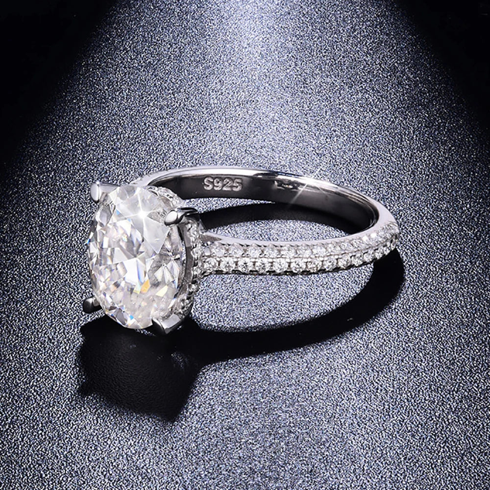 3ct Oval Cut D Color VVS1 Moissanite Rings For Women 100% S925 Sterling Silver Plated 18K