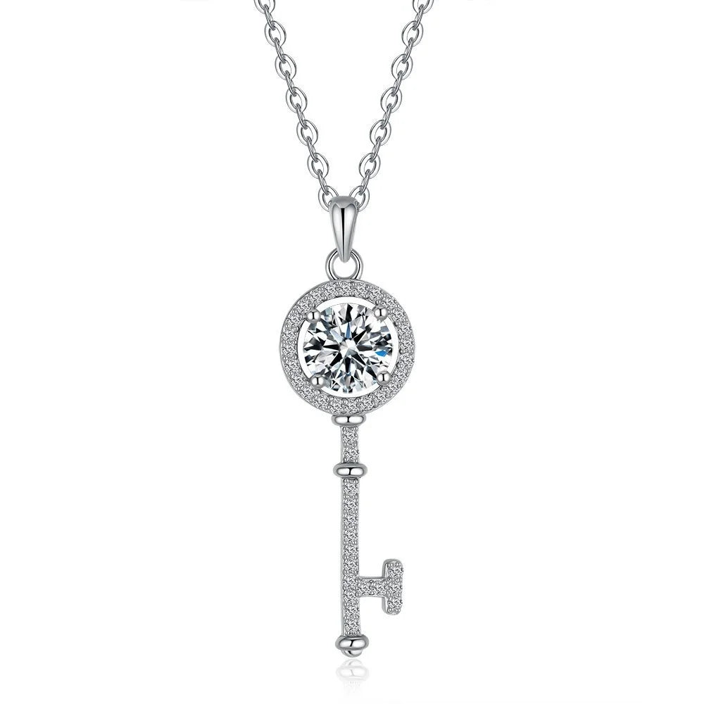Vintage Key Floral Halo Pendant 18k White Gold for Women 1ct Diamonds & Moissanite,platinum Pt950 Fine Jewelry Necklace