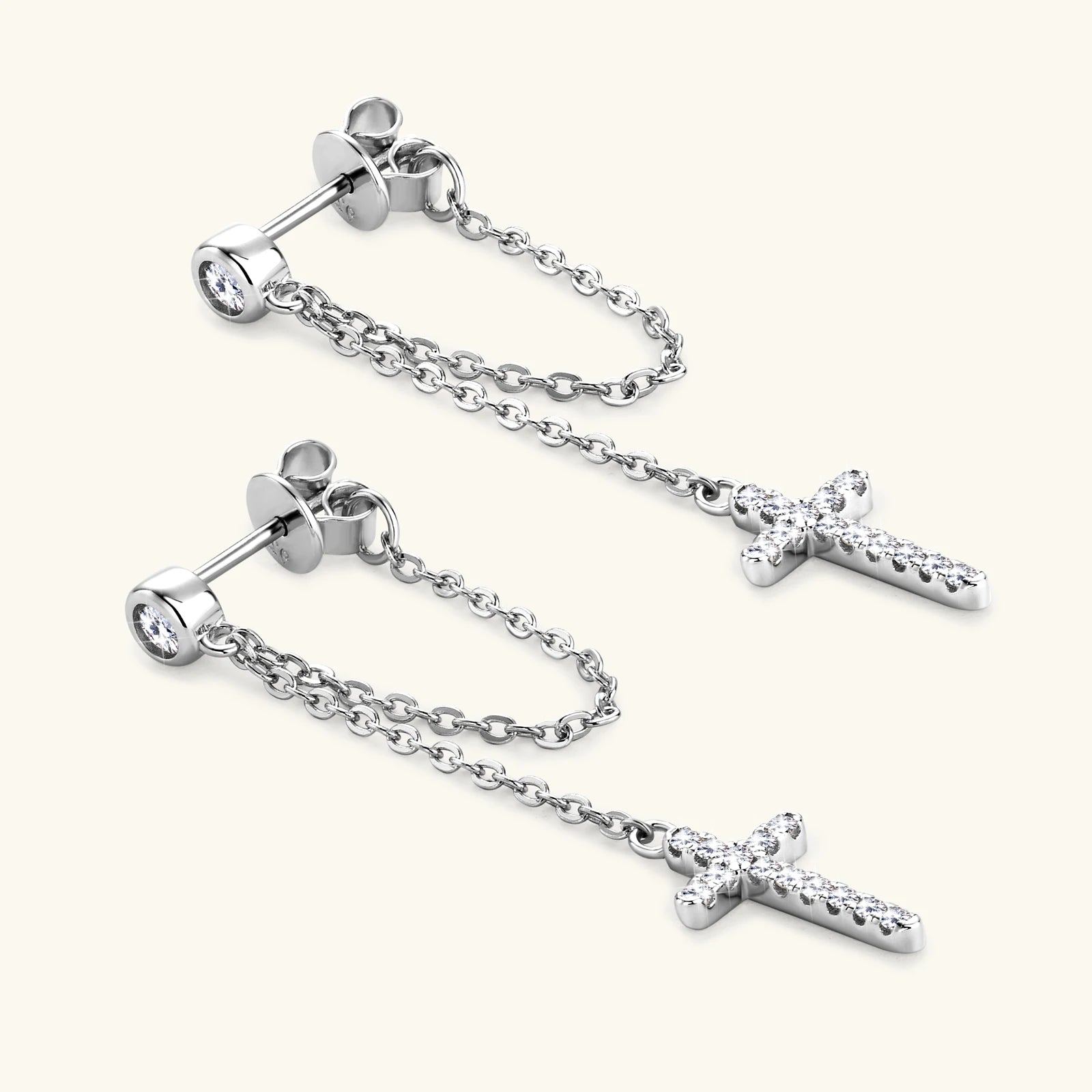 Long Tassel Cross Earrings 3mm Moissanite Diamond Stud Earring For Women 100% S925 Silver Plated 18K Gold Jewelry Gift