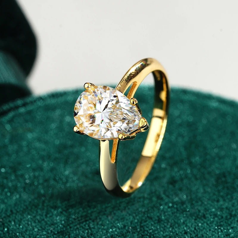 Women Engagement 18K Gold Wedding Band 2CT Pear Moissanite Diamond Wife Valentine's Day Rings Girl Friend Birthday Gift Jewelry