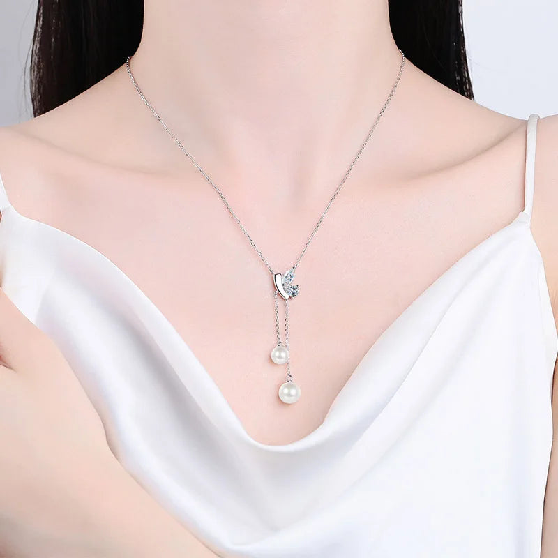 Moissanite Pendant Pearl Necklace