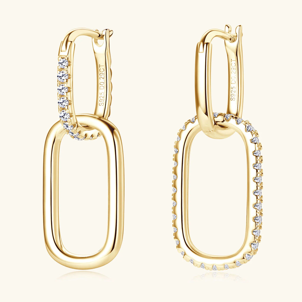 925 Sterling Silver Paperclip Earrings 1.4mm Full Moissanite Hoop Earring for Women Plated 18k Wedding Jewelry GRA