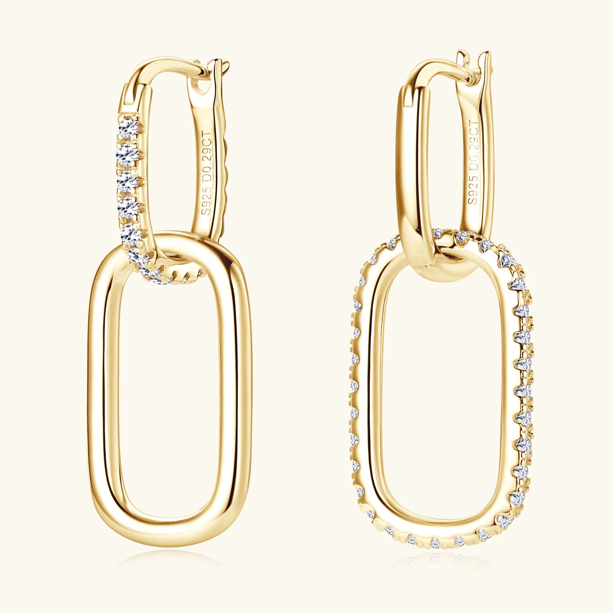 925 Sterling Silver Paperclip Earrings 1.4mm Full Moissanite Hoop Earring for Women Plated 18k Wedding Jewelry GRA